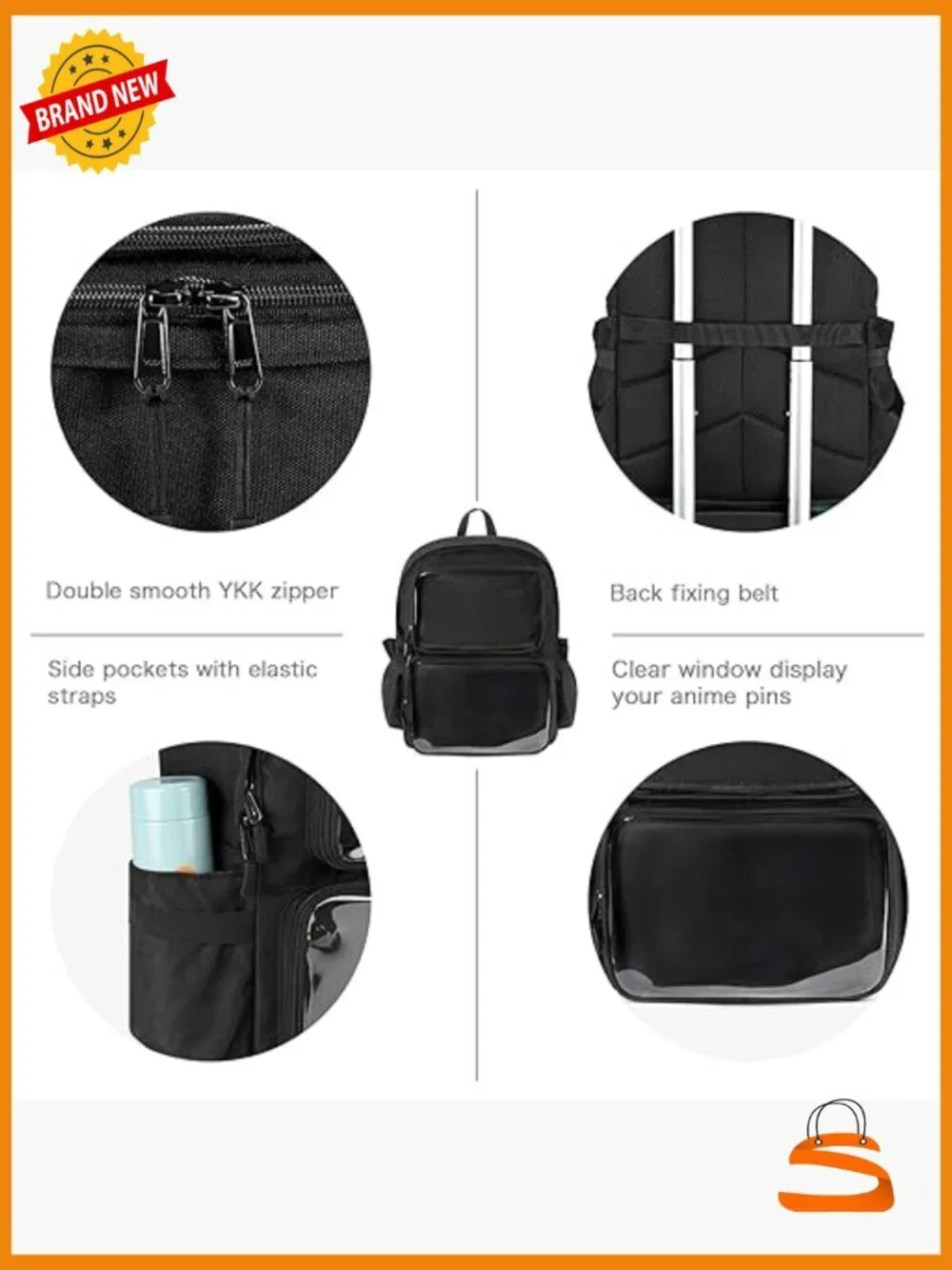 Ita Bag Backpack with Pin Display Window, Fits 15